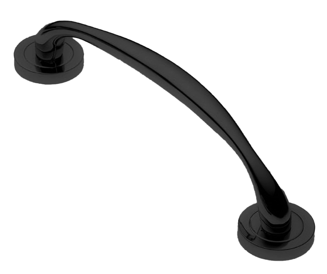 Ручка-скоба дверная LEON PH NERO на круглой розетке, цвет черный, латунь фото купить в Севастополе