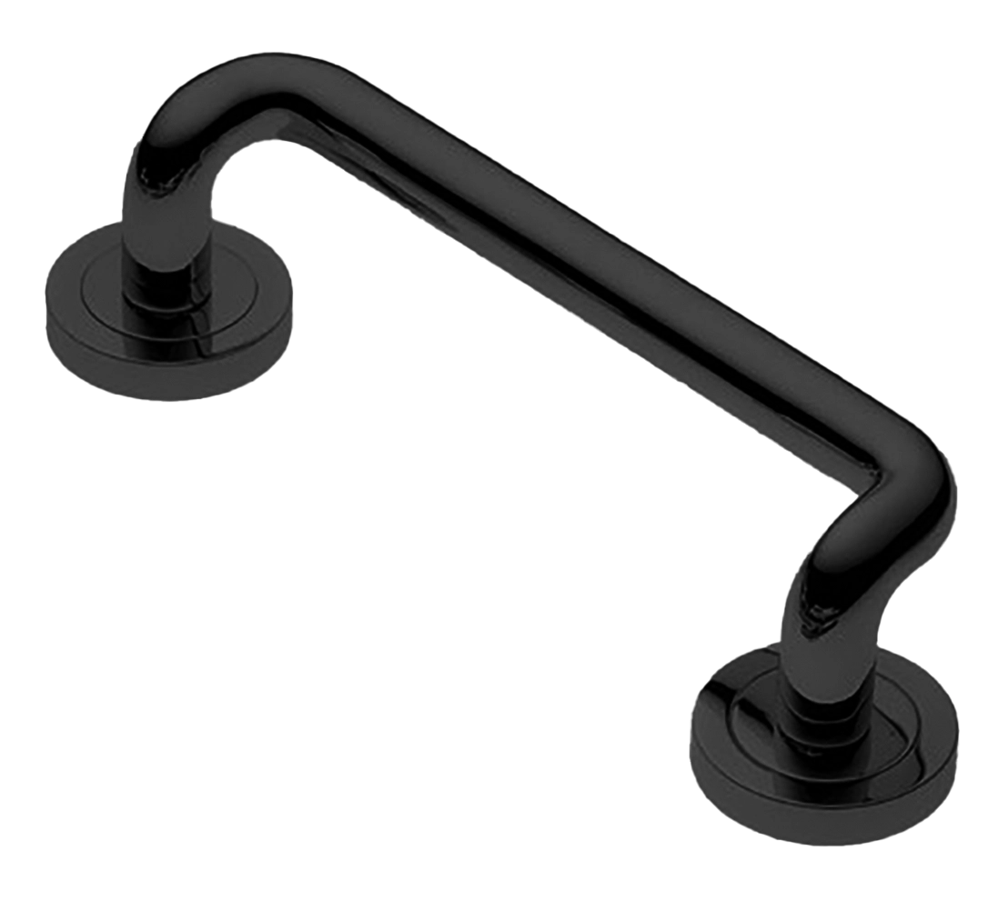 Ручка-скоба дверная SNAKE PH NERO на круглой розетке, цвет черный, латунь фото купить в Севастополе