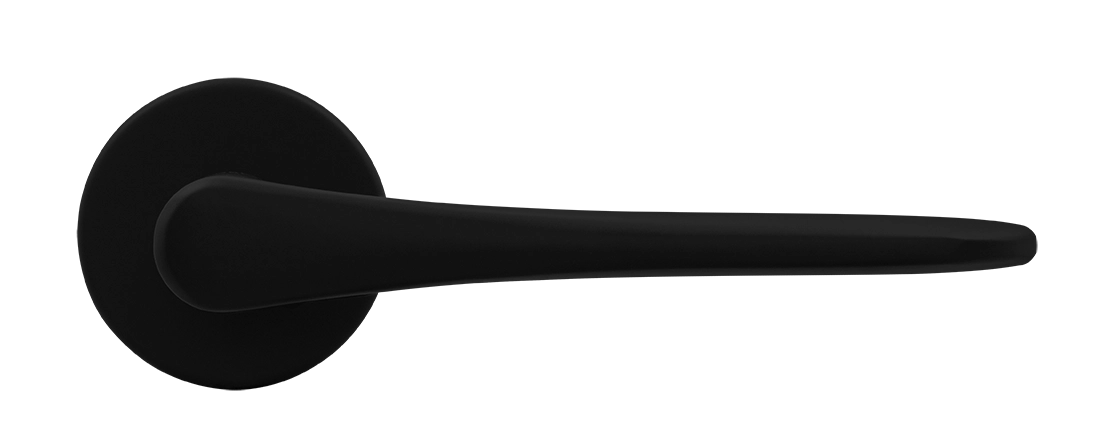 Ручка дверная AULA R5 NERO-ST на круглой розетке, цвет черный soft-touch, ЦАМ фото купить в Севастополе