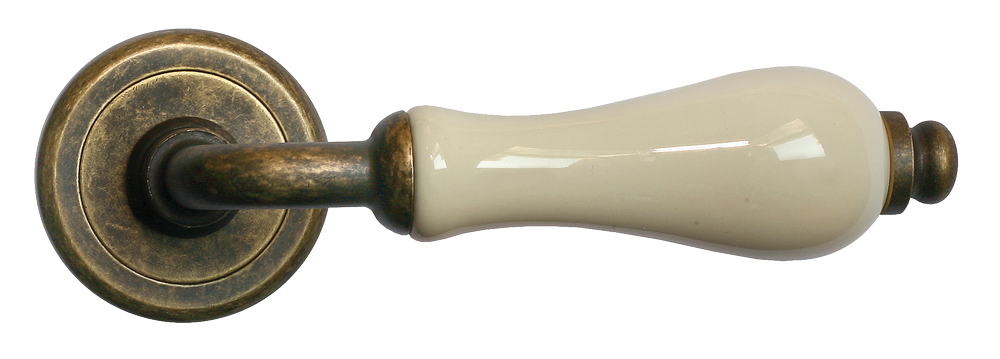 Ручка дверная CERAMICA R4 OBR/CHAMP раздельная на круглой розетке, цвет - бронза/шампань, латунь фото купить в Севастополе