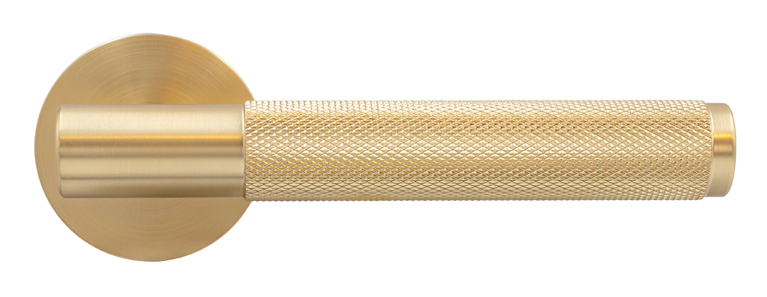 Ручка дверная AZRIELI MH-57-R6T MSG раздельная на круглой розетке, цвет матовый сатинированный золото, ЦАМ фото купить в Севастополе