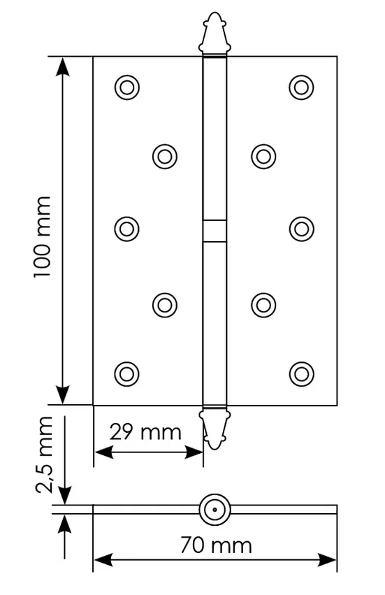 Петля карточная разъемная MSN 100X70X2.5 R COF с подшипником стальная правая, врезная, цвет кофе фото купить в Севастополе