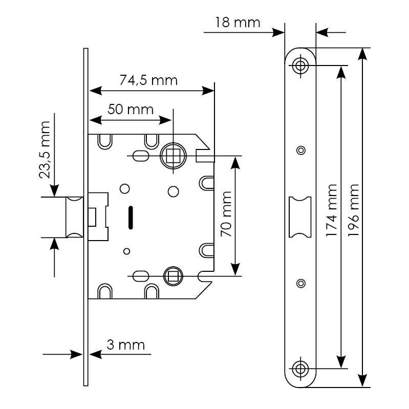 Защелка межкомнатная 1870P SN -IND SP-1 с ответной планкой, бесшумная сантехническая, цвет никель фото купить в Севастополе