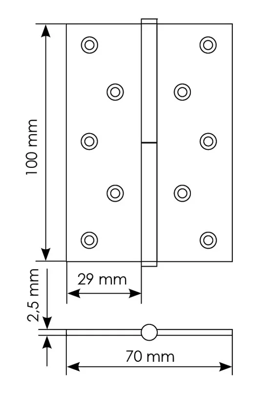 Петля разъемная  карточная MSD 100X70X2.5 W R стальная правая, врезная, цвет белый, сталь фото купить в Севастополе