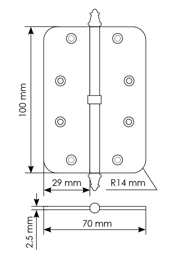 Петля разъемная MS-C 100X70X2.5 SN L левая скругленная, врезная, цвет бел.никель, сталь фото купить в Севастополе