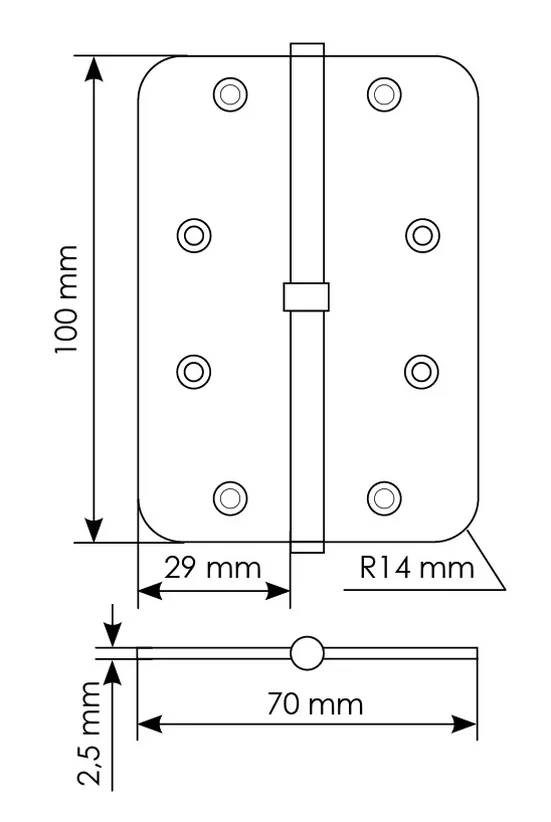 Петля разъемная MSD-C 100X70X2.5 SN R правая без коронки скругленная, врезная, цвет бел.никель, сталь фото купить в Севастополе