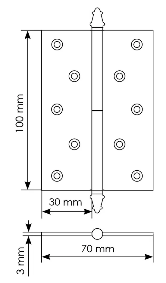 Петля разъемная карточная MB 100X70X3 SG L C латунная с коронкой левая, врезная цвет матовое золото фото купить в Севастополе