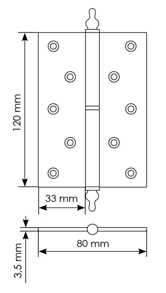 Петля карточная разъемная латунная MB 120X80X3.5 AB R C с коронкой правая, верзная, цвет античная бронза фото купить в Севастополе