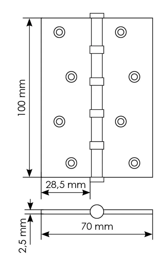 Петля универсальная карточная MS 100X70X2.5-4BB W стальная, врезная, цвет белый, сталь фото купить в Севастополе