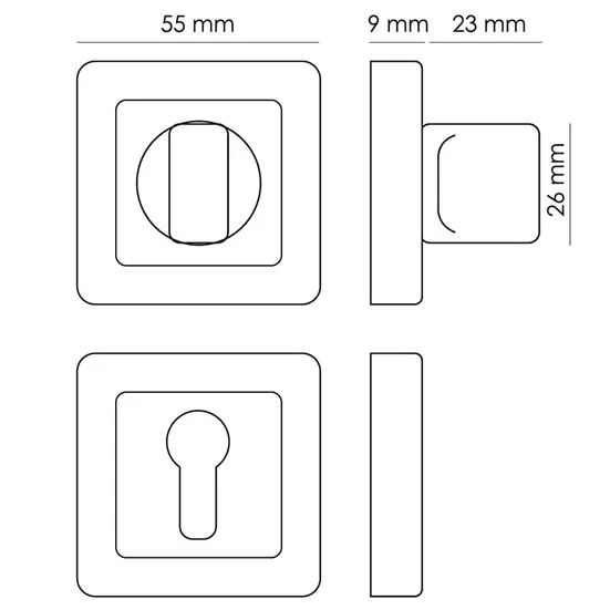 Завертка сантехническая MH-WC-S55 GR/PC квадратная цвет графит/хром фото купить в Севастополе